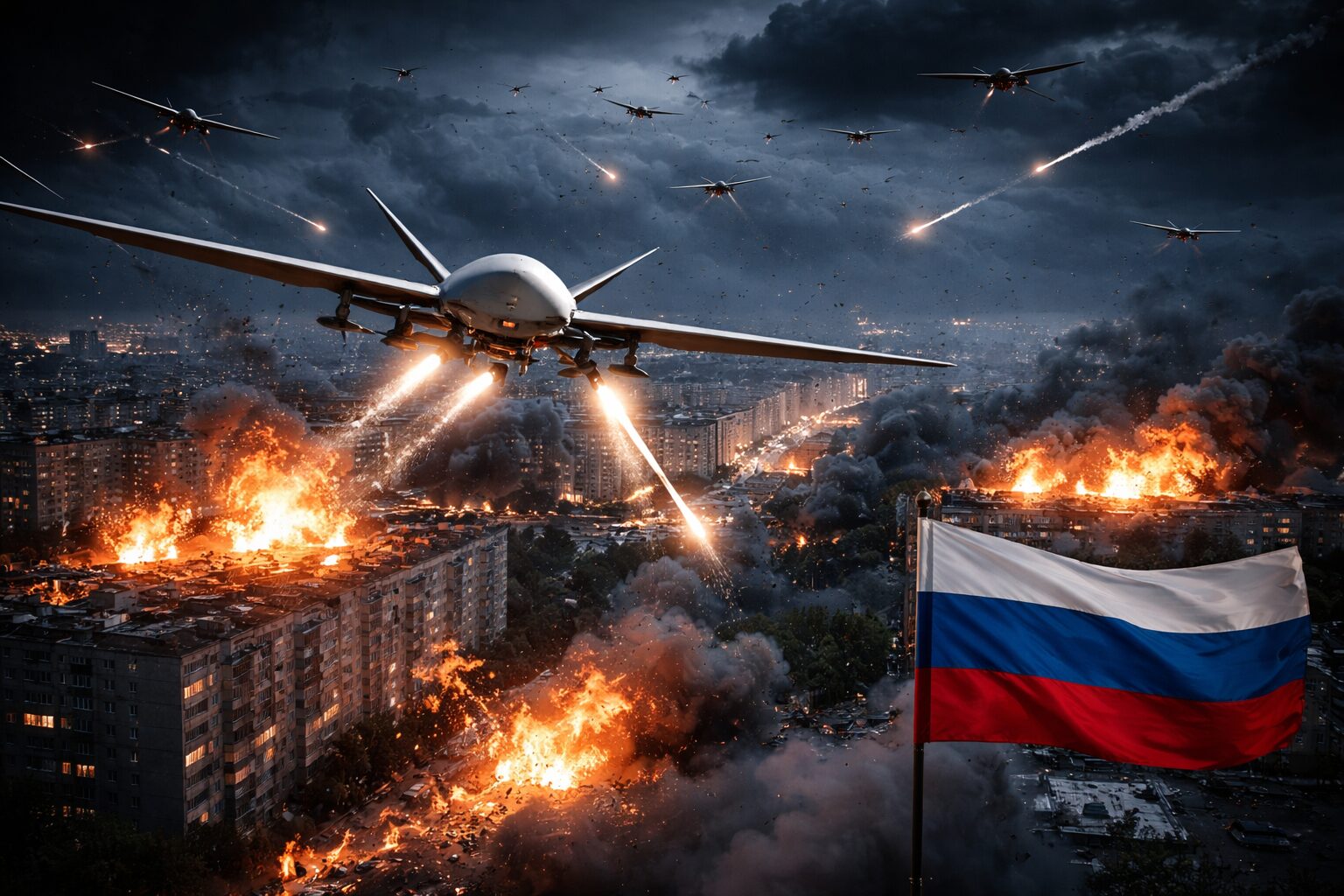 Работа систем ПВО в ночном небе, перехват украинских БПЛА над регионами России