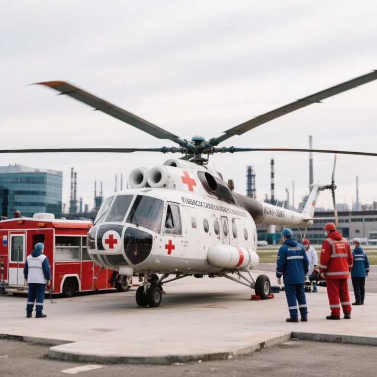 Вертолет санитарной авиации Кузбасса осуществляет транспортировку пострадавших из Мариинска в областной клинический центр.