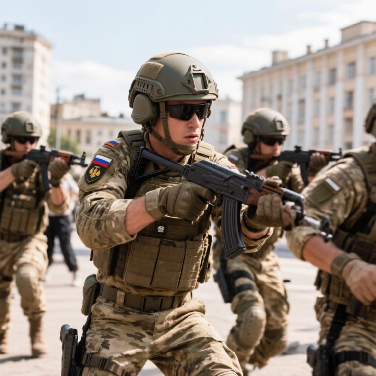 Сотрудники спецподразделений в полной боевой экипировке на антитеррористических учениях в Кемерове