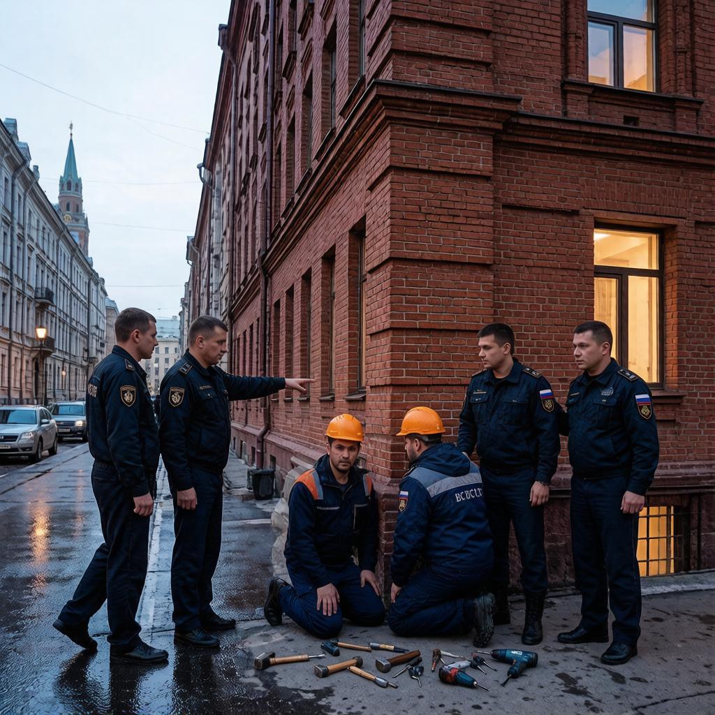 Служебный автомобиль полиции Кузбасса у строительной площадки в Кемерове